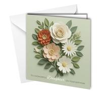 Floral Birthday Card (NOT 3D) for Mum, Niece, Nan, Stepmum, Grandma, Auntie, Stepsister, Sister or Daughter Premium 400gsm Card from Children (Daughter #1881)