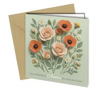 Floral Birthday Card (NOT 3D) for Mum, Niece, Nan, Stepmum, Grandma, Auntie, Stepsister, Sister or Daughter Premium 400gsm Card from Children (Auntie #1880)