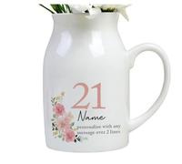 Floral Birthday Jug Vase - Decorative Ceramic Flower Pitcher, Rustic Farmhouse Birthday Gift for Her