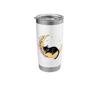 Floral Black Cat Sleeping On Crescent Moon Stainless Steel Insulated Tumbler