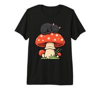 Floral Black Cat Sleeping On Mushroom Premium T-Shirt