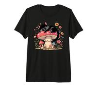 Floral Black Cat Sleeping On Mushroom Premium T-Shirt