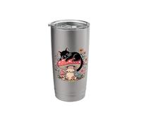 Floral Black Cat Sleeping On Mushroom Stainless Steel Insulated Tumbler