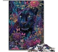 Floral Black Panther JigsawPuzzle 1000 Pieces for Teenagers, Interesting Stress Reduction Parent-child Interaction (size 26x38cm)