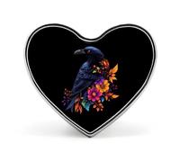 Floral Black Raven Crowes Heart Shape Badge Cute Heart Brooch Pins Button Badges for Backpack Jackets Hats Decor