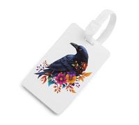 Floral Black Raven Crowes Luggage Tag for Suitcase Cute ID Tags Travel Baggage Identifier Labels White-Style