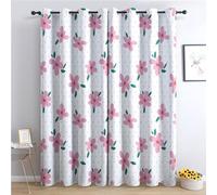 Floral Blackout Curtains Set 66x90 Inch Pink Flower Thermal Eyelet Drapes for Bedroom & Living Room Decorative 2 Panels Window Treatments with 90" Drop