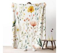 Floral Blanket 40x50 Inch Warm Soft Lightweight, Wild Flower Leaf Throw Blanket for Sofa, Cozy Flannel Blankets, Spring Botanical Flower Fleece Blankets Washable All for Summer Winter