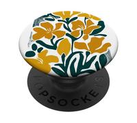 Floral Block Print Art Modern Boho Yellow Flowers PopSockets Adhesive PopGrip