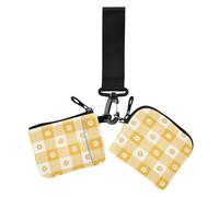 Floral Bloom Orange Yellow Plaid Fresh Women's Wallets Card Cases Small Detachable Business Card Case Money Organizer with Wristlet Strap for Lady 2 Pcs