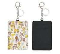 Floral Blooms Work Card Holder with Keychain Bus Pass Holder for Women Men with 2 Card Slots Slim Wallet for Nurse Teacher Student Meal Bank Credit Cards Daily Use Travel Essentials