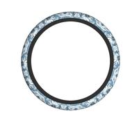 Floral Blue and White Printed Steering Wheel Cover Elastic Stretch Car Wheel Wrap Breathable Non-Slip Steering Wheel Protector for Car Truck SUV
