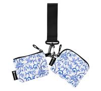 Floral Blue Chinese Ornament Dual Wristlet Wallets for Women Cute Fashion Identity Card Protector with Zipper Pocket for Ladies Girls 2 Packs, Chinese Ornament, One Size
