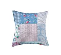 (Floral Blue, Cushion Cover 17" x 17") 3 Piece Patchwork Bedspread Quilted Throw Double & King Size Printed Bedding Set