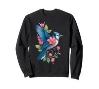 Floral Blue Jay Bird Songbird With Flowers Botanical Nature Sweatshirt