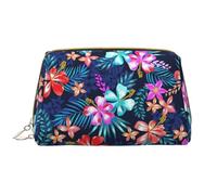 Floral Blue Leather Hand-Held Zipper Makeup Bag Pen Case Stationery Box Lipstick Pouch Toiletry Bag
