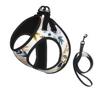 Floral Blue Mustard,Pet Harness,Adjustable Reflective Dog Harness,Pet Leash Vest,S