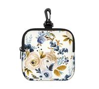 Floral Blue Mustard, Square Zipper Storage Bag, Neoprene Coin Purse, Small Wallets, Change Pouch, Change Purse
