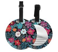 Floral Blue Print 1/2/4pcs Luggage Tags,Round Leather Travel Suitcase Labels with Privacy Name Address Card