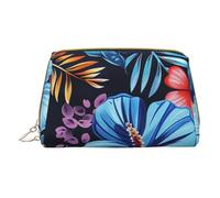 Floral Blue Printed Small Makeup Bag Portable Leather Make up Bag Travel Zipper Cosmetic Bags Organizer for Women