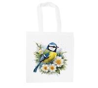Floral Blue Tit Tote Bag - Birds & Flowers Wildlife Gifts - Shopping Bag Accessories Present