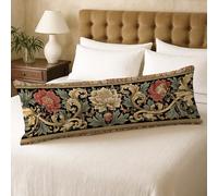 Floral Body Pillow Covers, Vintage Inspired Soft Velvet Lumbar Pillow Cover with Zipper, 20x54 Long Body Pillows Case Decorative for Bedroom Couch Headboard 20x54 Inch