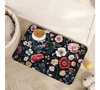 Floral Boho Dog Cat Food Mat,Pink Flower Vintage Absorbent Pet Feeding Mat with Rubber Backing,Non-Slip Water Bowl Placemat,Indoor Pet Accessories Supplies 12"x20"