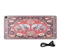 Floral Boho Elephant Red Print Heated Desk Mat Large Heated Desk Pad Protector with 3 Heating Levels PU Leather Computer Accessories for Office Work Decor, 35.4x15.7in