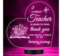 Floral Book A Great Teacher Thank You Butterfly Heart LED Colour Night Light | Personalised Gift For Home, Lamp Room Décor | Kids & Adults Night Lights With Name | Personalised Gift For Bedroom |