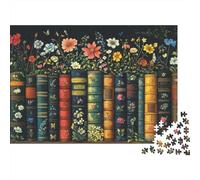 Floral Bookshelf Art 1000 Piece Thick Paper Adult Jigsaw, Educational Challenge Game, Home Entertainment, Great Gift 52x38cm/1000pcs