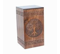 Floral Border Engraved Wooden Cremation Urns for Human Ashes Adult - Funeral Urn Box Columbarium - Round Tree Scroll - 250 Cubic Inches