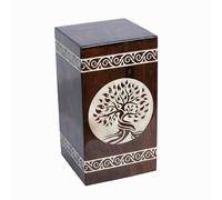 Floral Border Engraved Wooden Cremation Urns for Human Ashes Adult - Funeral Urn Box Columbarium - White Sacred Tree of Life - 250 Cubic Inches