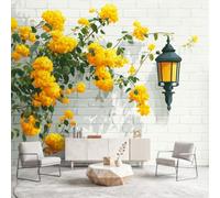 Floral Botanical Architecture Wallpaper Room Decor Flowers Foliage Lanterns Wall Mural Decoration Poste Premium Non-Woven Wall Mural Wallpaper for Living Room Bedroom 450 x 315 cm