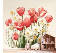 Floral Botanical Elegant Wall Mural Tulip Daffodil Wallpaper, Wall Decals Home Decor TV Background Large Art Wallpaper Painting Posters Decor 200 x 140 cm