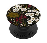 Floral Botanical Print with White Blossoms and Red Berries PopSockets Adhesive PopGrip