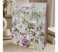 Floral Botanique Large Gift Bag | Luxury Floral Design | 25.6cm Wide x 32cm Tall x 12.5cm Deep | Pink Ribbon Handles | Printed Inside | Designed in the UK | Recyclable