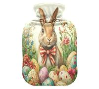 Floral Bow Bunny Rabbits Eggs Easter hot Waterbottle with Soft Cover, 2L hot Compress for Neck Shoulder Warmer, Neck Shoulder Warmer