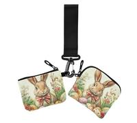 Floral Bow Bunny Rabbits Eggs Easter Women's Coin Wallet Card Holder Large Capacity Business Card Holder with Zipper Coin Pocket for Lady 2 Packs, Floral Bow Bunny Rabbits Eggs Easter, One Size, Print