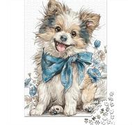 Floral Bow Tie Puppy Illustration Jigsaw Puzzles Puzzles for Adults Kids. 1000 Piece Impossible Challenge Toy Educational Games Home Decoration for Adults& Kids Age 14 Years Up 38x26cm/1000pcs