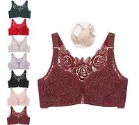 Floral Bra, Floral Comfort Rose Bra Front Closure Lace Comfy No Wire Bras, Comfortable Push up Bra (Caramel,38/85D)