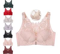 Floral Bra, Floral Comfort Rose Bra Front Closure Lace Comfy No Wire Bras, Comfortable Push up Bra (Pink,32/75E)