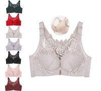 Floral Bra, Floral Comfort Rose Bra Front Closure Lace Comfy No Wire Bras, Comfortable Push up Bra (Tea Green,48/110D)