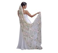 Floral Bridal Wedding Veils Ivory White Cathedral Long Wild Flowers Accessories for Brides Colorful Secret Garden Green Wedding (Color : Light Champagne, Size : 90cm)