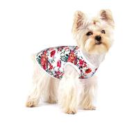 Floral Bright Chic Red Navy Bouquets,Cotton Sleeveless Pet T-Shirt Soft Stretchy Puppy Breathable Vest,L