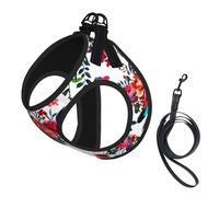 Floral Bright Chic Red Navy Bouquets,Pet Harness,Adjustable Reflective Dog Harness,Pet Leash Vest,L