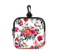 Floral Bright Chic Red Navy Bouquets, Square Zipper Storage Bag, Neoprene Coin Purse, Small Wallets, Change Pouch, Change Purse