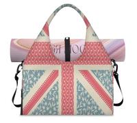 Floral British Flag Sports Duffle Bag with Shoe Compartment Vintage Flag Weekend Overnight Bags Tote Cabin Luggage Bag for Gym Yoga Travel