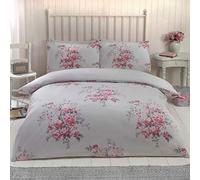 Floral Brushed Cotton Double Quilt Duvet Cover and 2 Pillowcase Bedding Bed Set Flannelette Grey Polka Dot