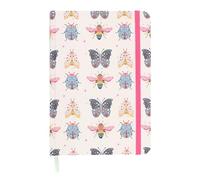 Floral Bug Print A5 Notebook - Vibrant Insect & Floral Design - Gold Foil Edges - Ribbon Marker & Elastic Closure - 100 Sheets - Perfect for Writing & Journaling - Cheerful Workspace Addition