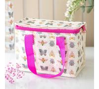 Floral Bug Print Insulated Lunch Bag With Hot Pink Handles